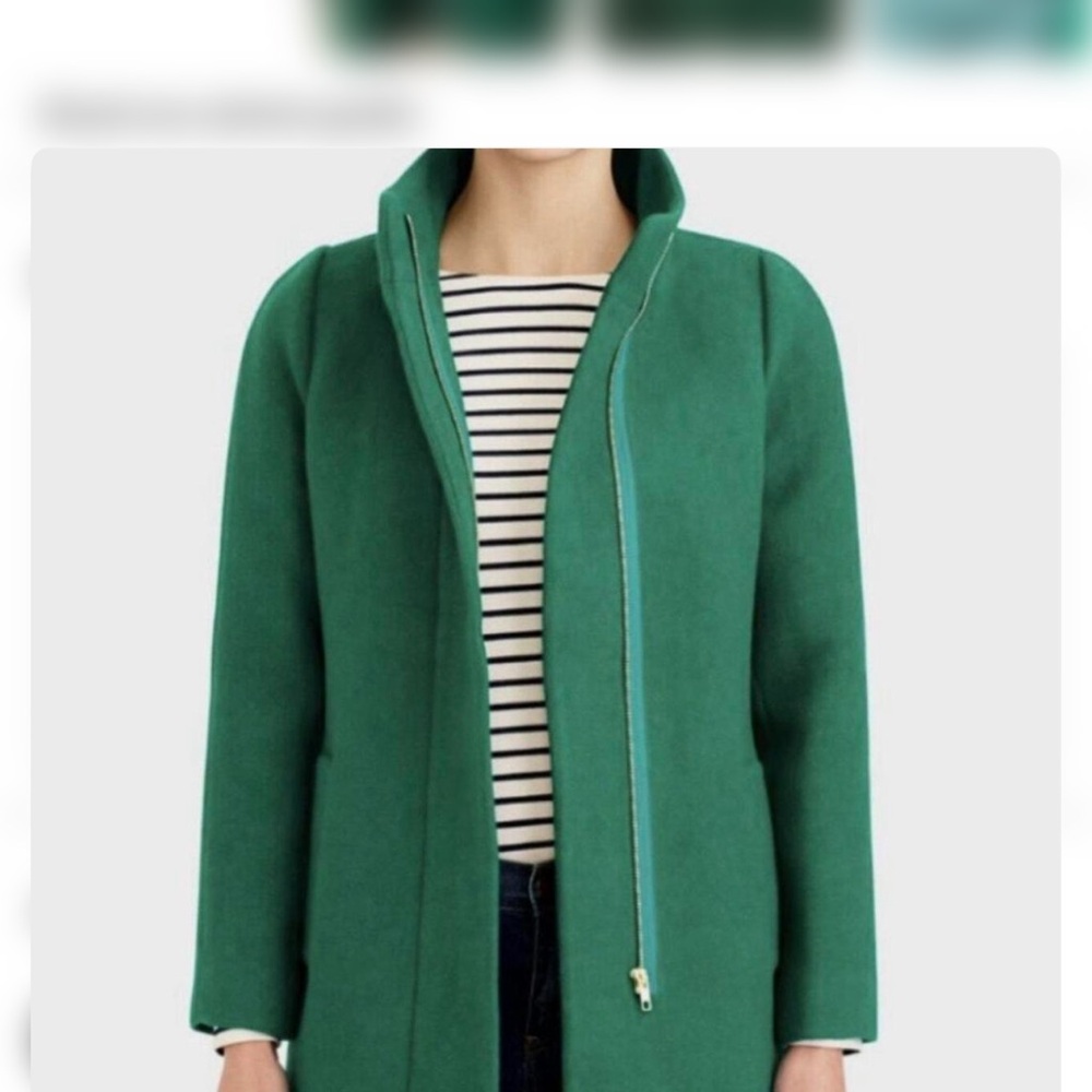 J. Crew Emerald Green Wool-Blend Zip-Front Trench Coat